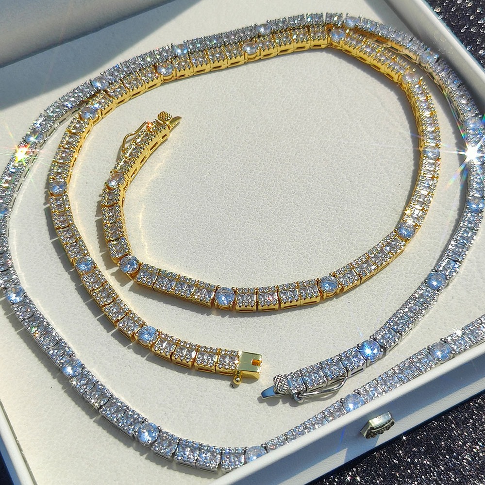 【クーポン利用で13710円】 ネックレス ジルコニア スクエア サークル チェーン テニス レディース ヒップ ホップ ジュエリー 6mm 四角 ミックス ジルコン スポーツ ファッション パーソナライズ アクセサリー|FineJewelrys
