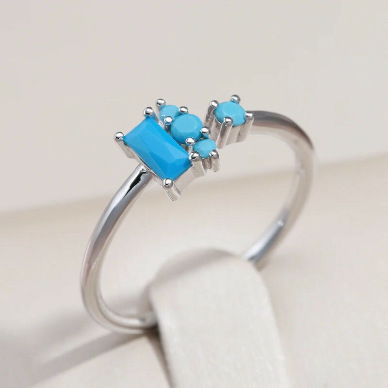 【クーポン利用で4560円】 【クーポン利用で4560円】 指輪 リング ビンテージ シルバー レディース リアル 95 スターリング エレガント 幾何学 カット ターコイズ デイリー スタック可能 ファイン ジュエリー ギフト