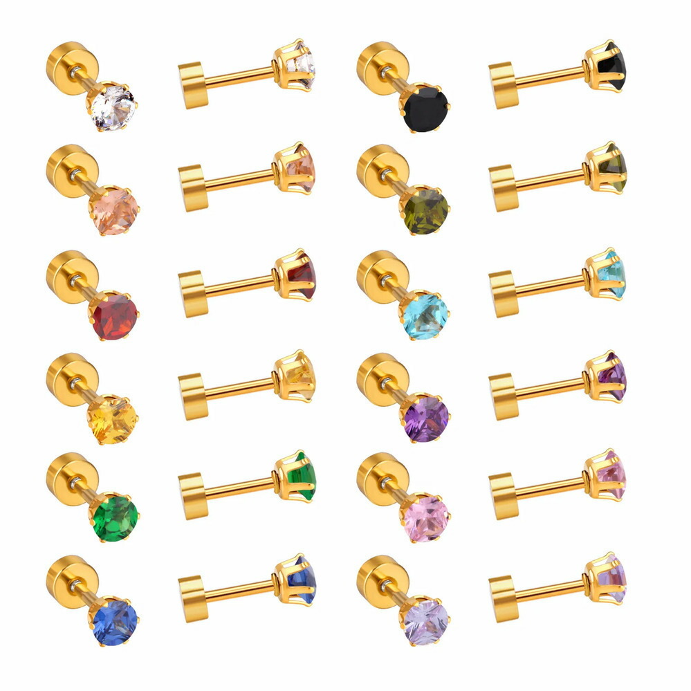 【送料無料】 】 ピアス ジルコニア ステンレス ゴールド ピック レディース 12ペアセット 3mm/6mm ミックス カラー キュービック ジルコン ジオメトリ スタッド スチール ジュエリー