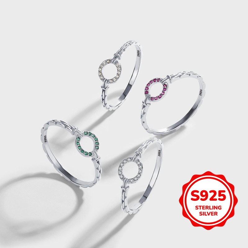 【送料無料】 リング 指輪 クラシック S925 シルバー サークル ジルコン レディース 女性 アクセサリー ジュエリー ウェディング パーティー ギフト｜FineJewelrys