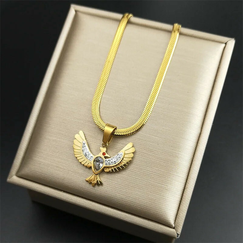 【送料無料】 】 ネックレス ラインストーン 動物 アニマル クリスタル ステンレス ビンテージ ハチドリ チェーン ハート 鳥 レディース バード スチール 鎖骨 ジュエリー ギフト