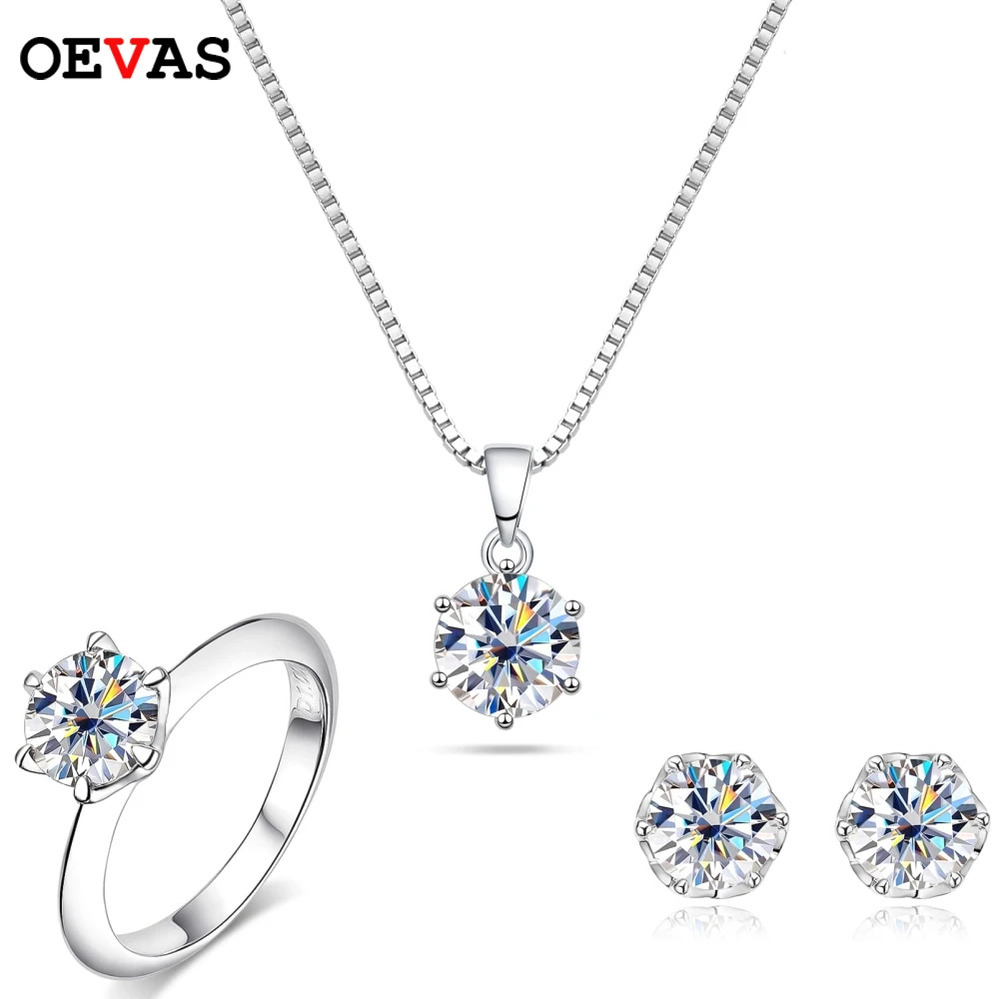 【送料無料】 】 ピアス 指輪 リング ネックレス シルバー レディース 4ct モイサナイト ジュエリー セット 100% 92 スターリング 結婚式 ウェディング ファイン ギフト