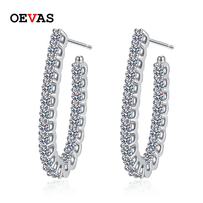 【送料無料】 】 ピアス シルバー フープ リング レディース 100% 925 スターリング リアル .4ct モイサナイト 輝く スパークリング 結婚式 ウェディング パーティ 贅沢 ファイン ジュエリー ギフト