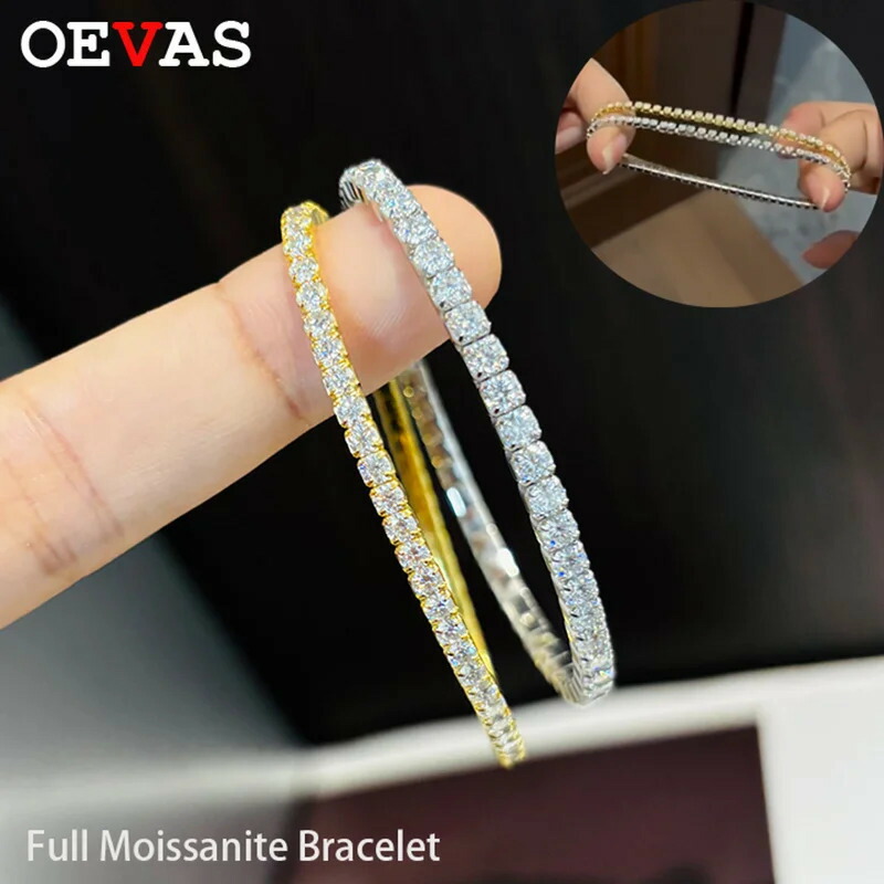 【クーポン利用で58680円】 バングル ブレスレット ダイヤモンド シルバー テニス リング レディース メンズ 2.5mm 3mm フル モイサナイト 弾性 925 スターリング ラボ スポーツ ファイン ジュエリー｜FineJewelrys