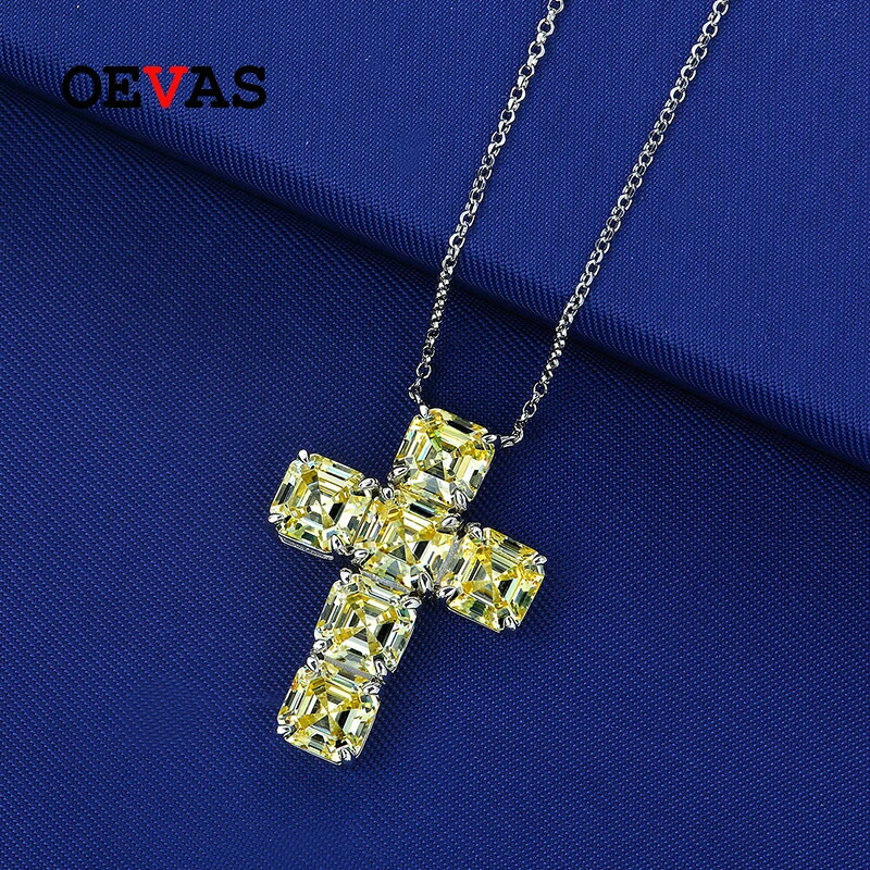 【クーポン利用で30050円】 ペンダント ネックレス ダイヤモンド 黄 イエロー シルバー クロス リング レディース 100% 925 スターリング 7x7mm ハイ カーボン 輝く スパークリング パーティ ファイン ジュエリー｜FineJewelrys