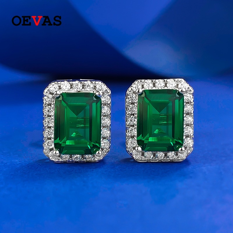 【クーポン利用で21690円】 ピアス エメラルド シルバー リング レディース 100% 925 スターリング 6x8mm 合成 スタッド 輝く スパークリング 結婚式 ウェディング パーティ ファイン ジュエリー|FineJewelrys