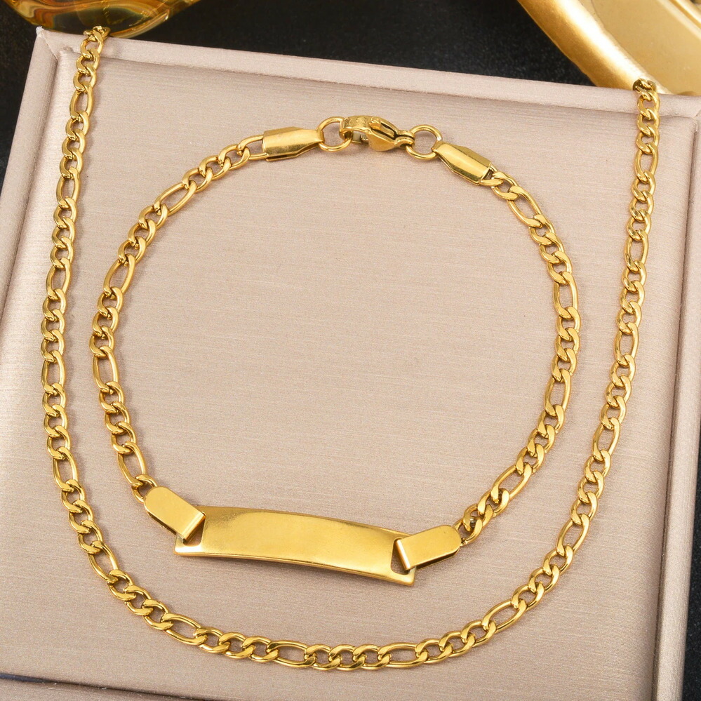 【クーポン利用で9300円】 ブレスレット ネックレス ステンレス ゴールド ビーズ レディース スチール セット ドバイ 18k プレート ジュエリー 豪華 ヒップホップ 2 ピース ギフト