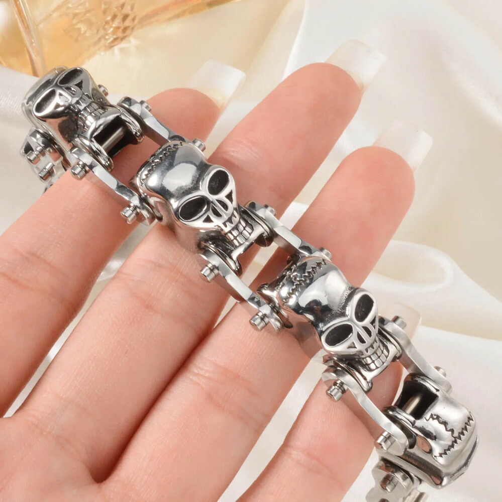 【クーポン利用で15920円】 ブレスレット ステンレス チェーン スカル レディース ハロウィーン スチール 機械 頭蓋骨 ヘッド ホラー ホリデー アクセサリー リスト ジュエリー 友達 家族 ファミリー ギフト