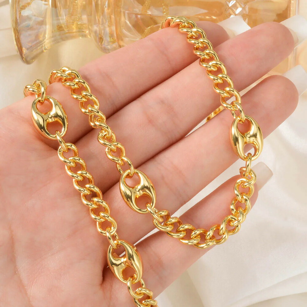 【クーポン利用で12100円】 ブレスレット ネックレス ゴールド コッパー カッパー レディース 豚鼻 装飾 18k ゴールドプレート ジュエリー セット ヒップホップ パンク スタイル ファッション アクセサリー 2個|FineJewelrys