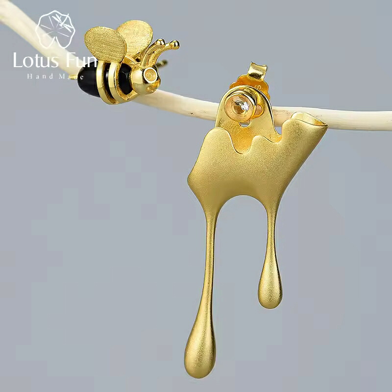 【送料無料】 ピアス レディース ハンドメイド 925スターリングシルバー ミツバチ 18Kゴールド ジュエリー スタッドピアス｜FineJewelrys