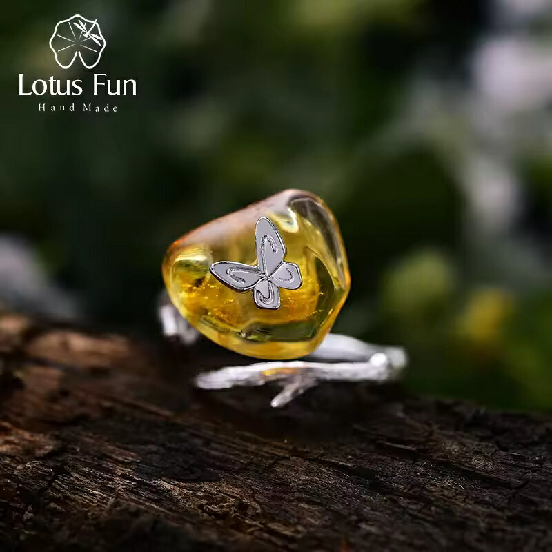 【送料無料】 リング レディース 925スターリングシルバー アンバー ハンドメイド デザイナー ジュエリー バタフライ｜FineJewelrys