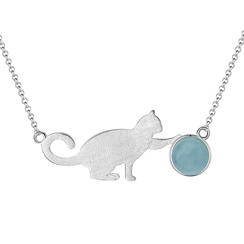 【クーポン利用で22600円】 ネックレス レディース 925スターリングシルバー ハンドメイド アクアマリン 猫 ジュエリー ペンダント｜FineJewelrys