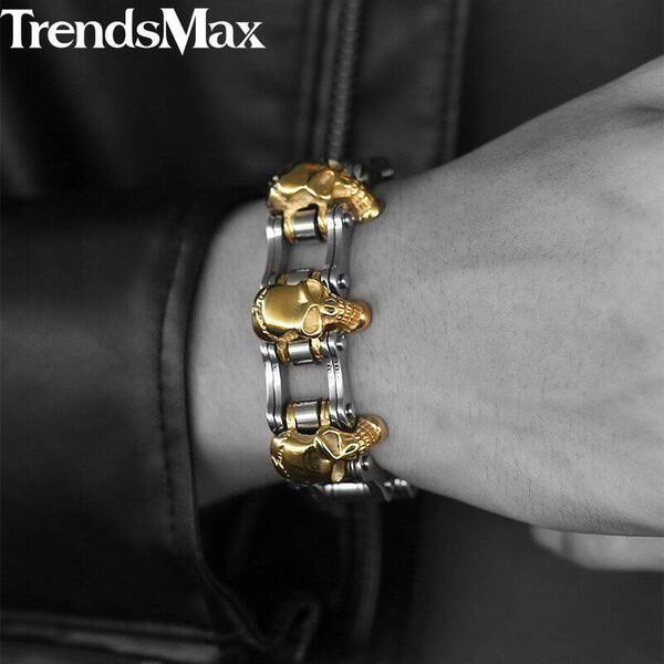 ブレスレット メンズ ステンレス スカル チェーン おしゃれ 大人 スケルトン ごつい かっこいい 毎週更新