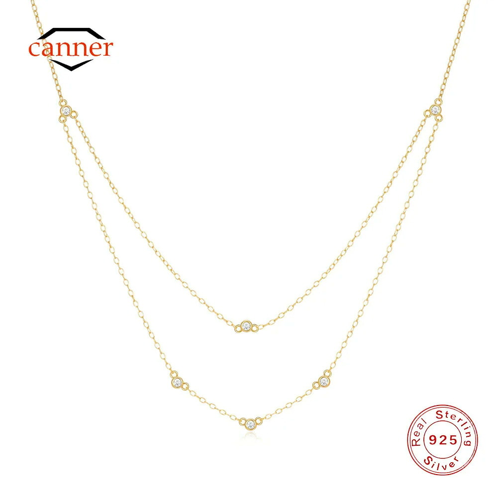 【クーポン利用で5740円】 ネックレス ジルコニア ゴールド シルバー リング K レディース 925 スターリング ダブル レイヤー 重ね合わせ ジルコン Ins ファイン ジュエリー ギフト
