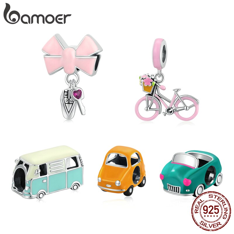 【送料無料】 】 チャーム 自転車 ピンク シルバー ミニ レディース 女性 ビーズ 925 スター 星リング 交通機関 アニメーション 車 カー 鍵 キー SUV ミニバス コンバーチブル DIY ジュエリー