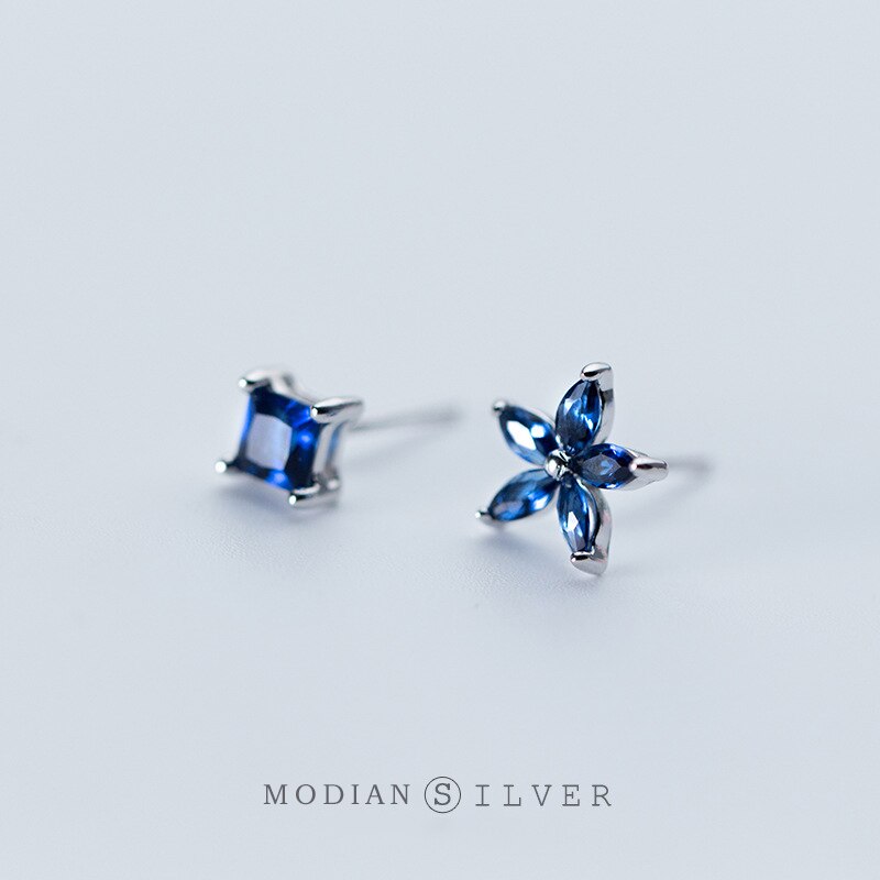 【送料無料】 】 ピアス 青 ブルー シルバー スクエア 花 フラワー ジルコニア スタッドピアス レディース 女性 絶妙 豪華 プラント 植物 四角 ジルコン ジュエリー リアル 925 スター 星リング ファッション スタッド