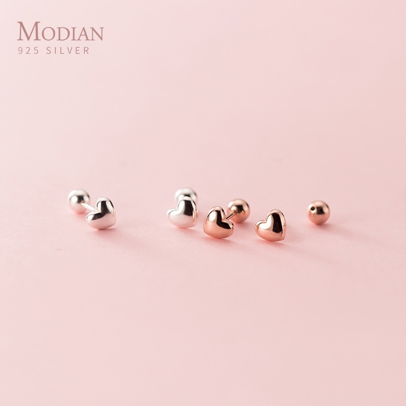 【送料無料】 ピアス ローズゴールド シルバー スタッドピアス シンプル レディース 女性 オーセンティック 925 スターリング ローズ ゴールド カラー 光沢 ハート スタッド ファッション 耳 イヤー ファイン ジュエリー｜FineJewelrys