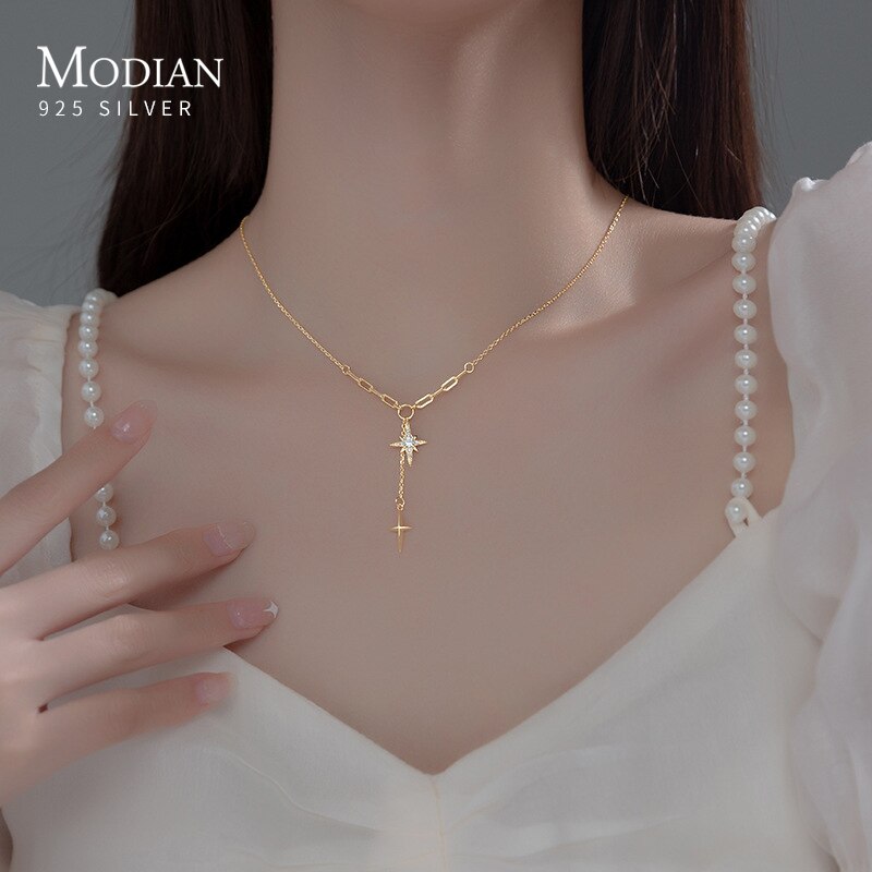 【送料無料】 】 ペンダント ネックレス ゴールド シルバー チェーン レース レディース 女性 オーセンティック 925 スターリング プレート きらめく スター 星 チャーム ファイン 結婚式 ウェディング ジュエリー