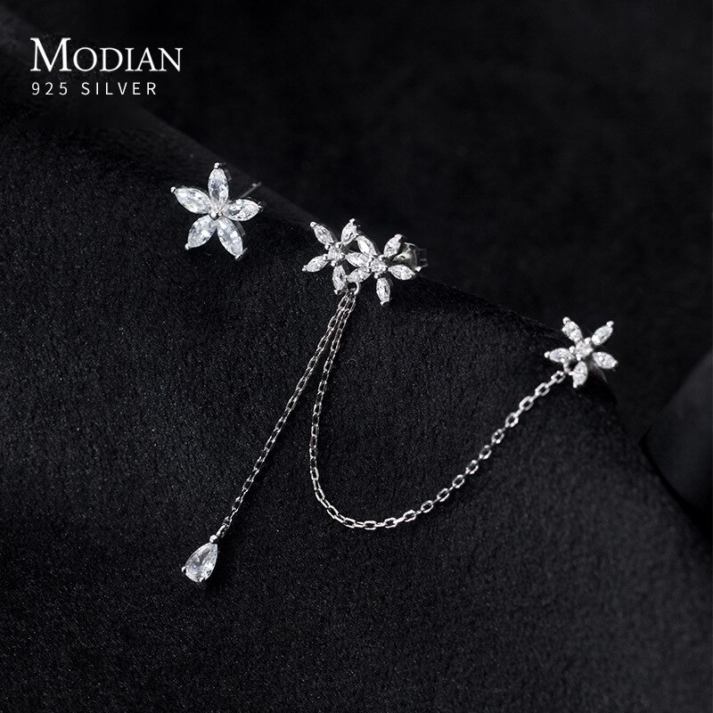 【送料無料】 ピアス シルバー 花 フラワー チェーン ロング レディース 女性 ファッション 925 スター 星リング スイート 菓子 ロマンチック タッセル クリップ ファイン ジュエリー イヤー｜FineJewelrys