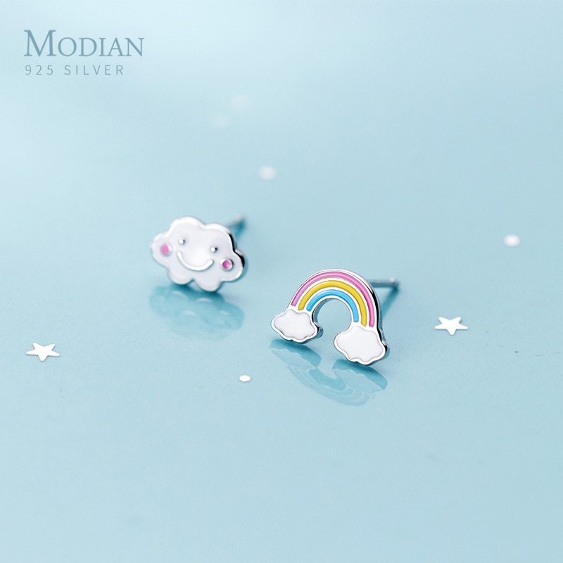 【送料無料】 】 ピアス シルバー レインボー スタッドピアス レディース 女性 カラフル エナメル かわいい 虹 クラウド アシンメトリー スタッド 925 スター 星リング 耳 イヤー ピン ファイン ジュエリー キッズ ギフト