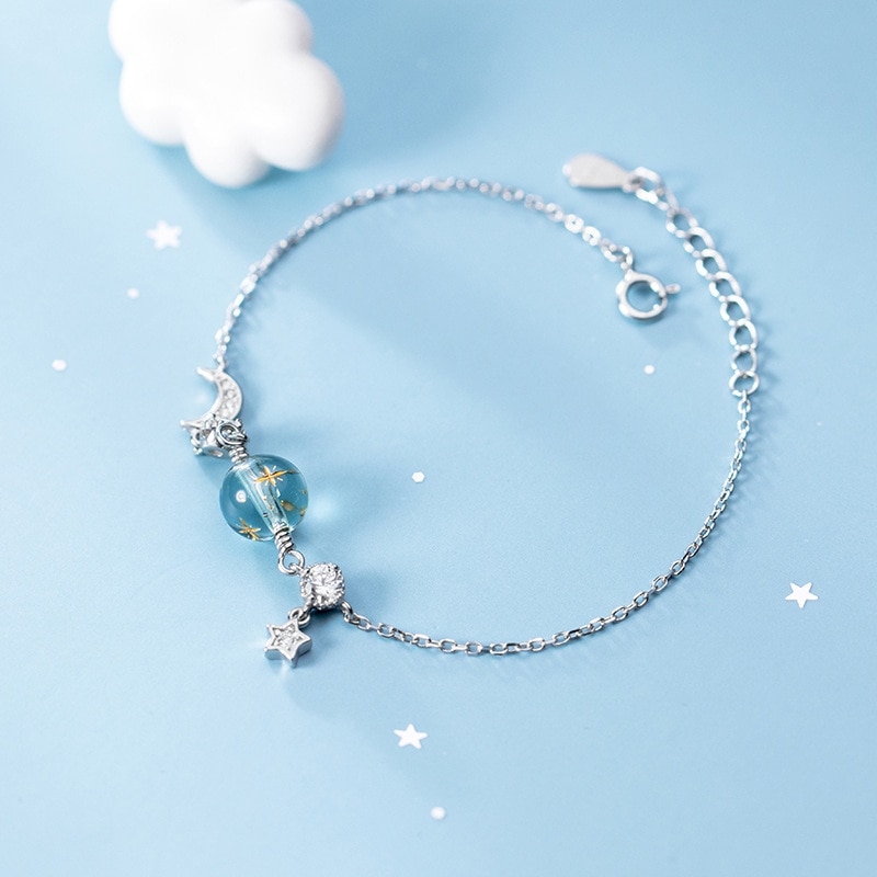 【クーポン利用で14370円】 【クーポン利用で14370円】 ブレスレット シルバー 星 スター クリスタル 月 レディース カラフル シャイニング ムーン 純正 925 スターリング チャーム ファイン ジュエリー デザイン