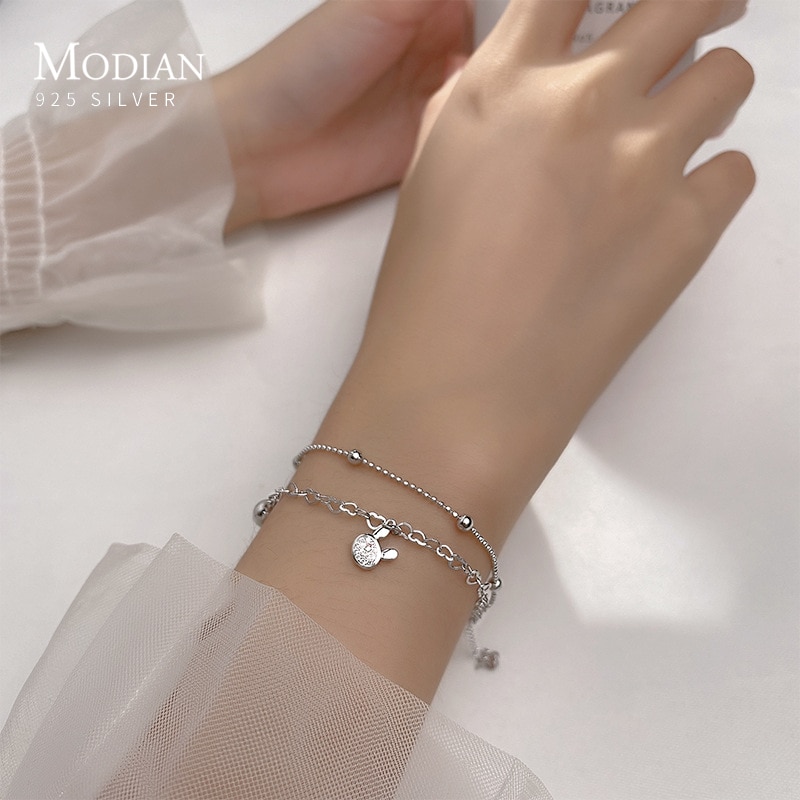 【送料無料】 】 ブレスレット ウサギ アナウサギ シルバー ハート LOVE ビーズ クリア 透明 ジルコニア レディース CZ かわいい うさぎ ラビット Love ライト ボール 純正 100% 925 スターリング チャーム ファイン ジュエリー
