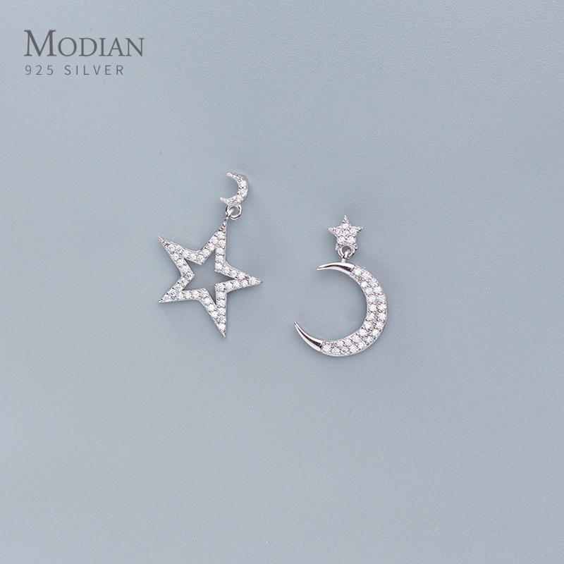 【クーポン利用で10000円】 ピアス シルバー 星 スター ジルコニア 月 揺れる レディース 女性 きらめき ジルコン ムーン アシンメトリー ダングル 925 スターリング 結婚式 ウェディング エンゲージメント ファイン ジュエリー|FineJewelrys