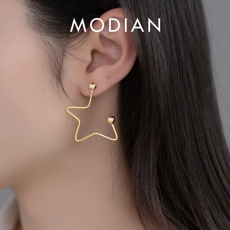 【送料無料】 】 ピアス ゴールド シルバー 星 スター ビーズ スタッドピアス シンプル レディース 女性 デザイン 925 スターリング 誇張 スタッド カラー 耳 イヤー ライン ジュエリー