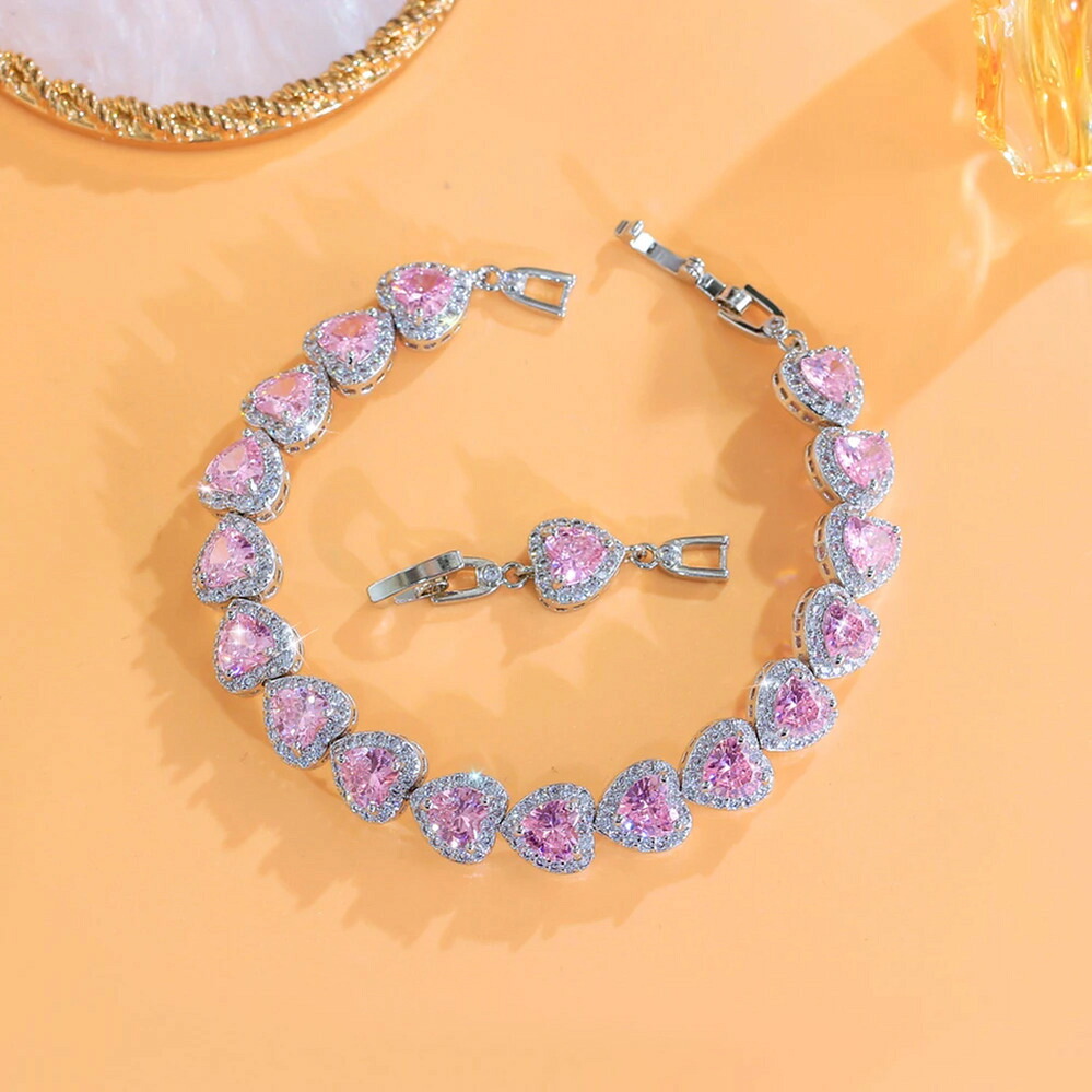 【送料無料】 ブレスレット ピンク ハート ファッション パーティー ジュエリー レディース 女性 ギフト バングル アクセサリー ジルコニア ジルコン 記念日|FineJewelrys
