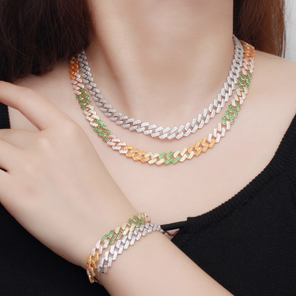【クーポン利用で13690円】 ブレスレット ネックレス ジルコニア チェーン フリーサイズ レース レディース 調整可能 サイズ キラキラ CZ パンク ヒップ ホップ キューバ リンク チョーカー ジュエリー セット 喜平｜FineJewelrys