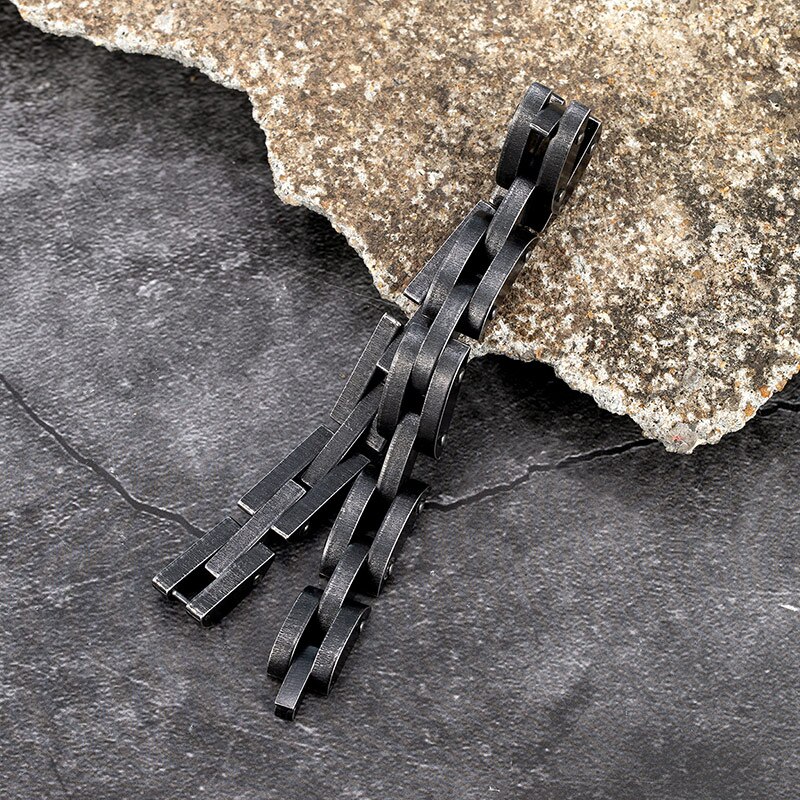 【送料無料】 】 ブレスレット 黒 ブラック ステンレス ビンテージ メンズ レディース 9mm 酸化 スチール 時計 ウォッチ バンド リストバンド パンク ロック