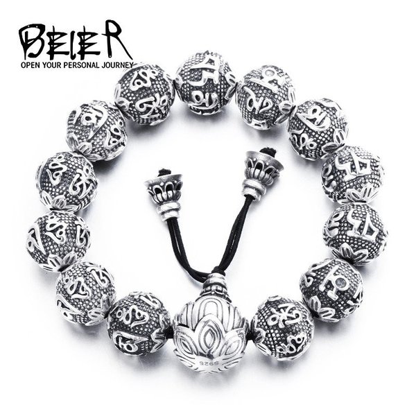 送料無料 ブレスレット 仏教 ポリッシュ スターリング ファッション ジュエリー マントラ シルバー ラッキー 高さ ロープ メンズ 100 925 エラスティック ファッション セール Fa リング おしゃれ 大人 数珠 ごつい かっこいい Islandfavours Com