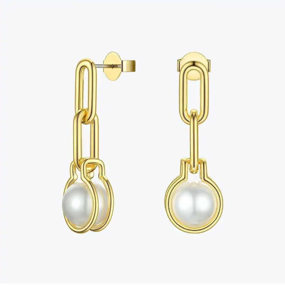 【クーポン利用で8610円】 【クーポン利用で8610円】 ピアス ゴールド チェーン ドロップ パール リング 揺れる レディース カラー 幾何学 リンク ダングル ファッション ジュエリー E