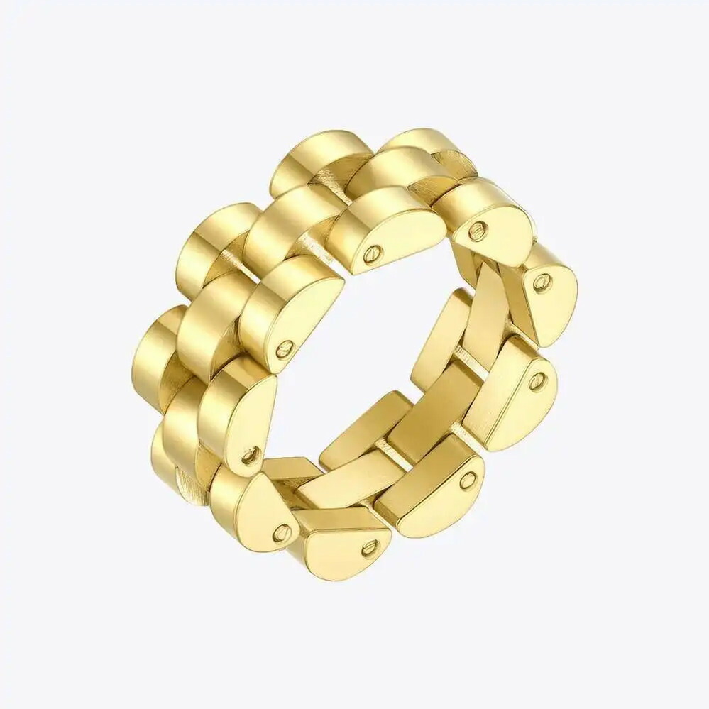【クーポン利用で7470円】 【クーポン利用で7470円】 指輪 リング ステンレス ゴールド レディース ヒップホップ 時計バンド カラー スチール ギフト ファッション ジュエリー