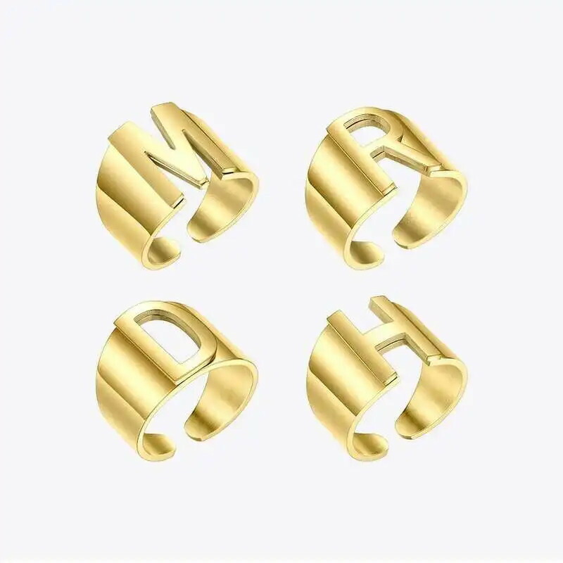 【クーポン利用で7020円】 【クーポン利用で7020円】 指輪 リング ステンレス イニシャル ゴールド レディース パンク 透かし レター カラー スチール オープン 指 フィンガー ファッション ジュエリー