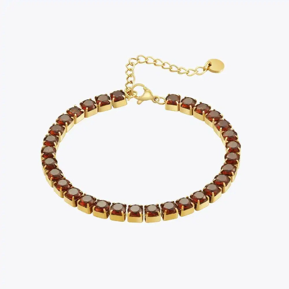 【送料無料】 】 ブレスレット ジルコニア ステンレス ゴールド ブラウン レディース 茶 ジルコン スチール ファッション 18k プレート ジュエリー パーティ ギフト