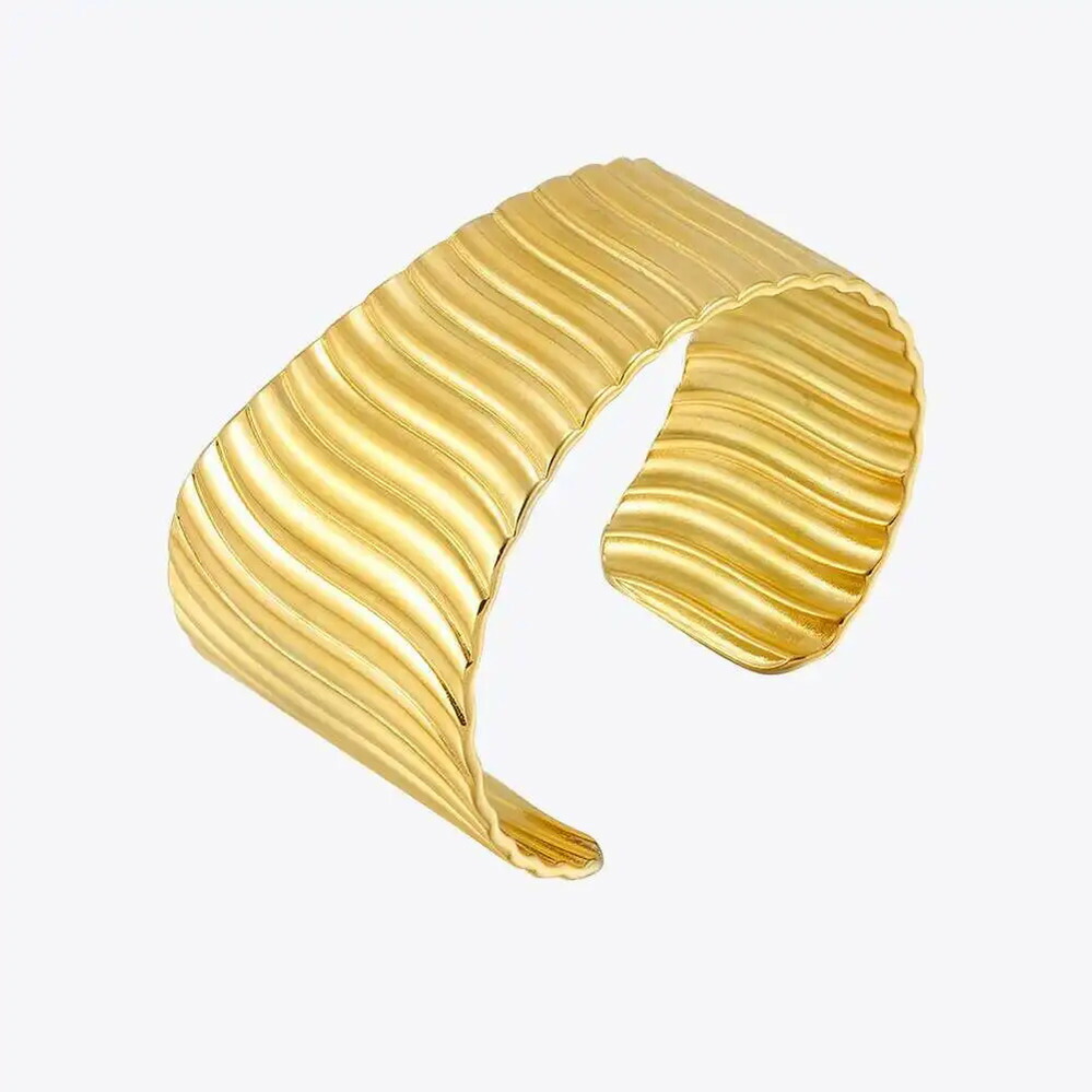 【送料無料】 】 ブレスレット ステンレス ゴールド カブ レディース イレギュラー ストライプ スチール 18K プレート ファッション ジュエリー カフ カクテル