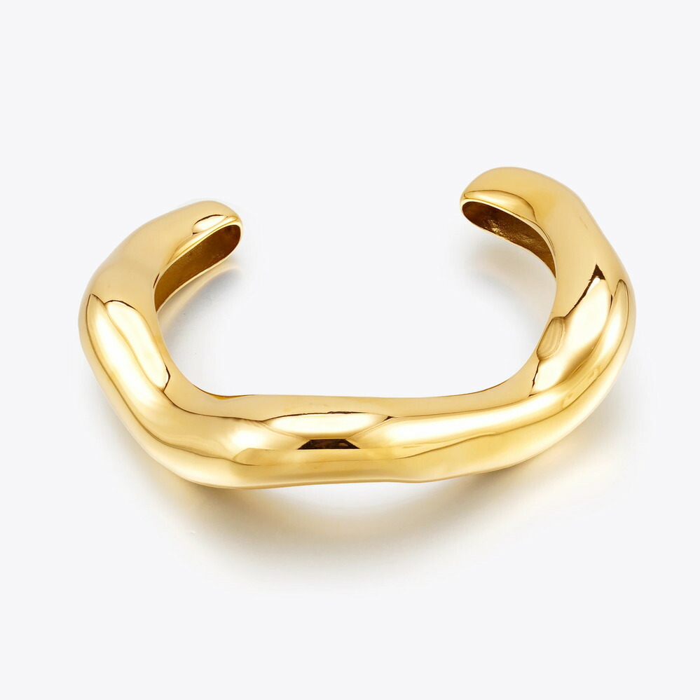 【クーポン利用で9470円】 【クーポン利用で9470円】 ブレスレット ステンレス ゴールド カブ レディース 透かし ウェーブ オープン スチール 18K プレート ファッション カフ ジュエリー カクテル