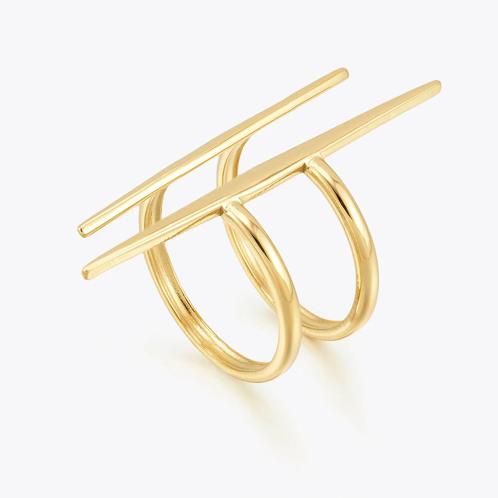 【送料無料】 】 指輪 リング ステンレス ゴールド レディース カーブ 調整可能 オープン スチール 18K プレート ファッション ジュエリー