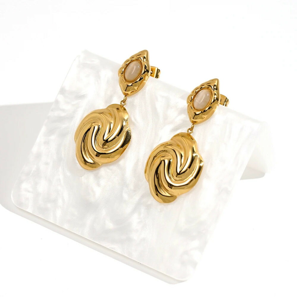 【送料無料】 】 ピアス ステンレス ゴールド オバール ドロップ レディース イレギュラー スチール 18K プレート ファッション ジュエリー E