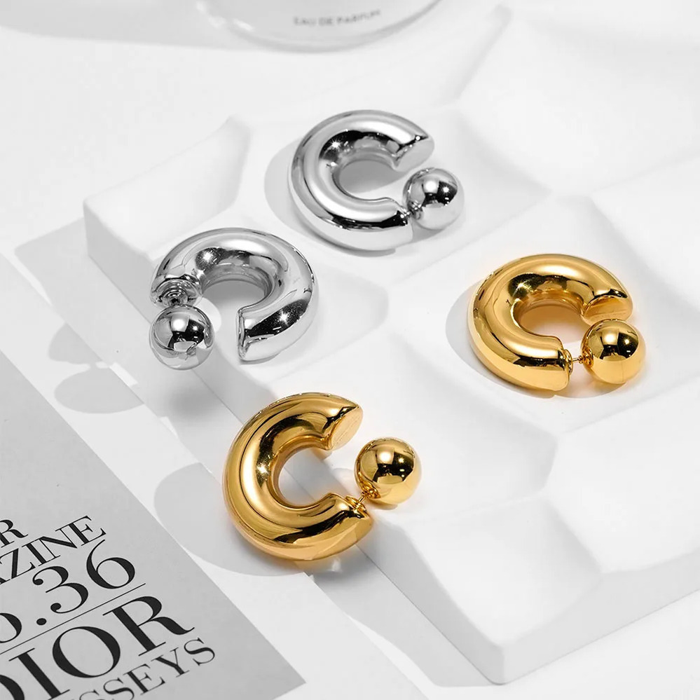 【送料無料】 】 ピアス シリンダー ステンレス ゴールド フープ レディース ジオメトリ 18K スチール プレート ファッション デート ジュエリー E