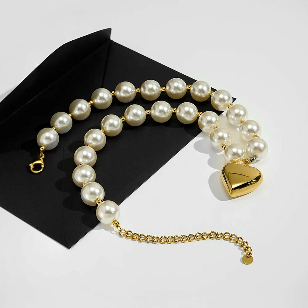 【送料無料】 】 ペンダント ネックレス ステンレス ゴールド ハート パール レディース パラ 14mm スチール 18K プレート ファッション デート ジュエリー P