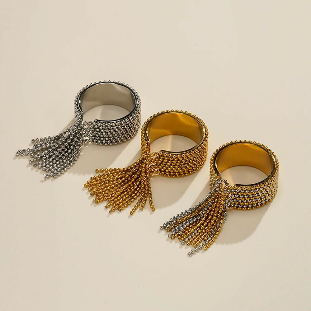 【送料無料】 】 指輪 リング ステンレス ゴールド ポール レディース スチール タッセル 18K プレート ボール ファッション カクテル 美術 ジュエリー