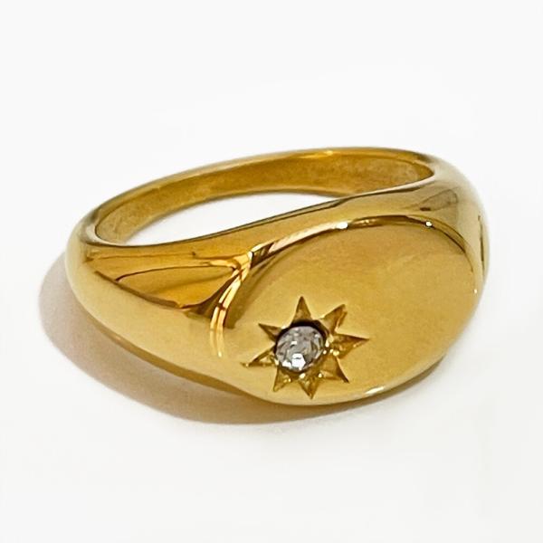【楽天市場】【クーポン利用で2660円】 指輪 リング ゴールド 星 スター ラインストーン ステンレス 印台 レディース カラー 北
