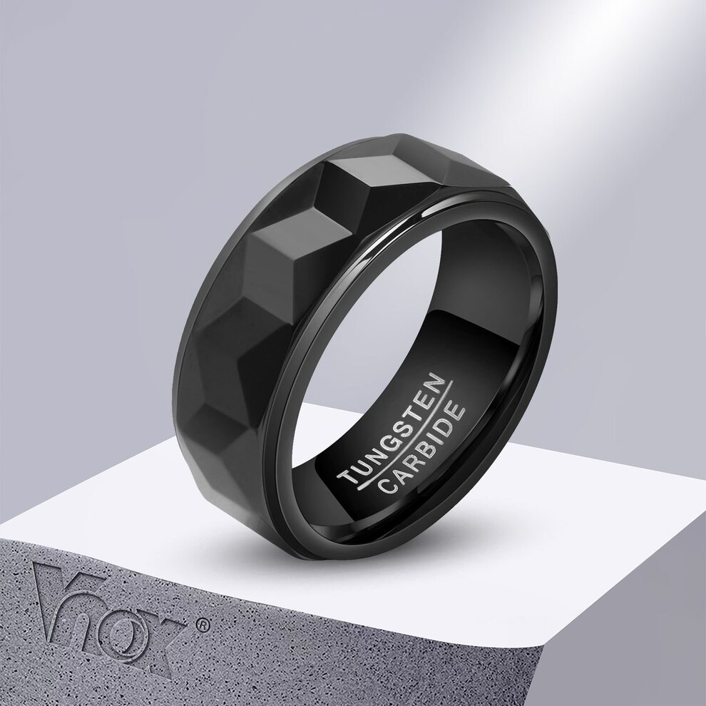 【送料無料】 】 指輪 リング タングステン 黒 ブラック メタル 金属 サーフ メンズ 男性 8mm アンチ スクラッチ 結婚式 ウェディング バンド 幾何学 サーフェス 表面 指 フィンガー