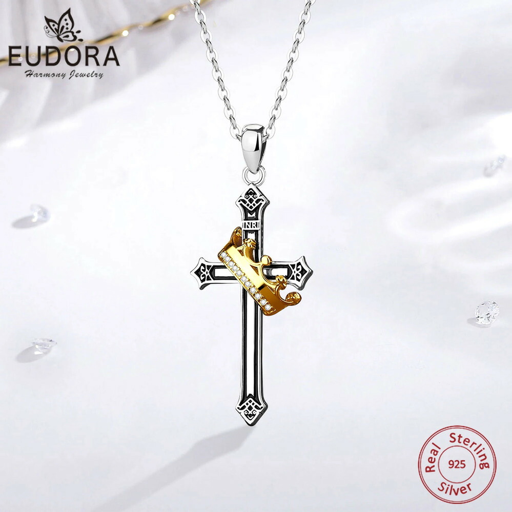 【送料無料】 ペンダント ネックレス シルバー クロス クラウン ジルコン アミュレット レリジャス ジュエリー クリスチャン ギフト レディース 女性 メンズ|FineJewelrys