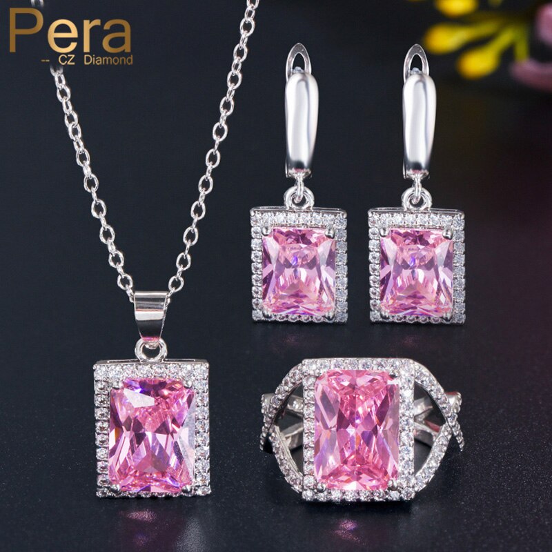 【送料無料】 】 ピアス ネックレス ジルコニア シルバー スクエア レディース 女性 ハイ 品質 3個 大きい 四角 CZ ジルコン ファッション 婚約 パーティ カラー ジュエリー セット