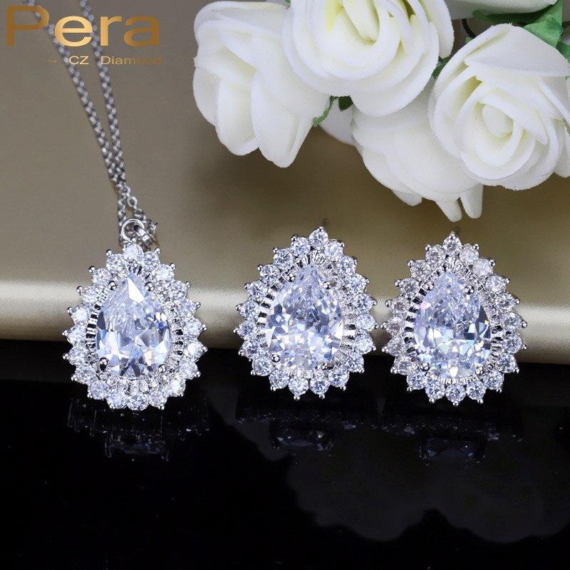 【送料無料】 】 ピアス ネックレス ジルコニア シルバー ドロップ ピック レディース 女性 クラシック 結婚式 ウェディング スタイル 大 サイズ 重い 水 キュービック ジルコン カラー ジュエリー セット