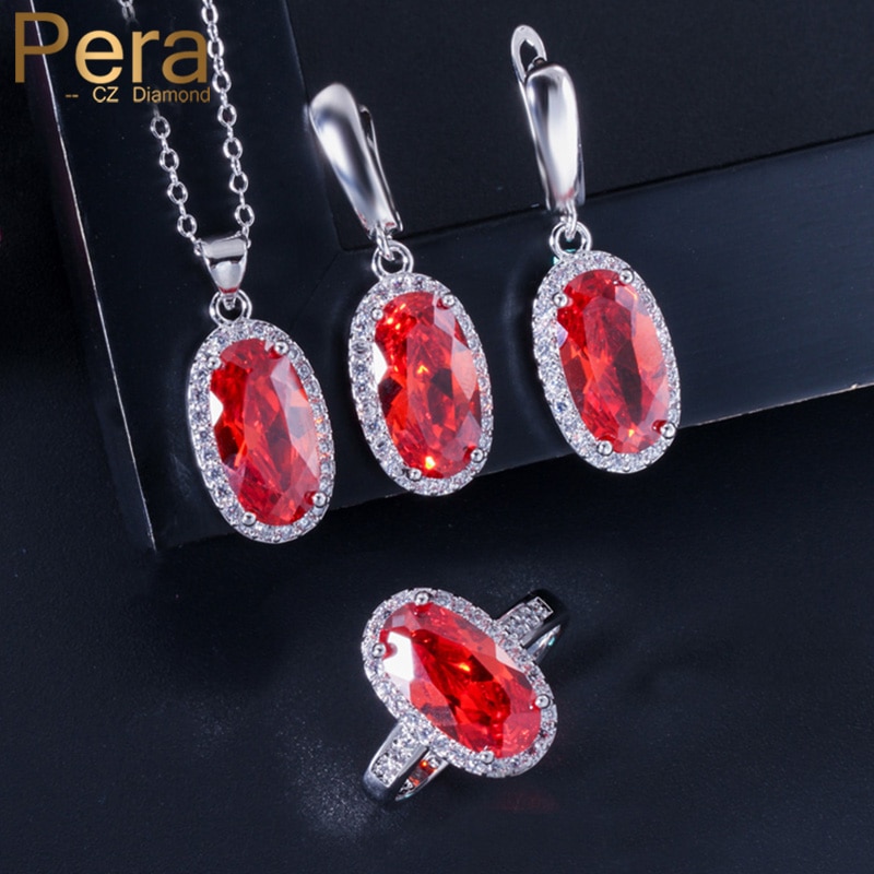 【送料無料】 】 ピアス ネックレス ジルコニア 赤 レッド ラウンド ピック レディース 女性 3個 ファッション アクセサリー ダーク キュービック ジルコン ジュエリー セット ベスト 友達 ギフト