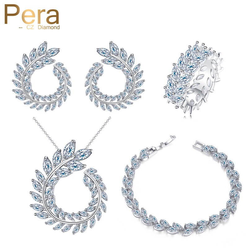 【送料無料】 】 ピアス 指輪 リング ブレスレット ネックレス ジルコニア ピック ビーズ レディース 新しい ファッション 4 ピース パーティ ジュエリー セット 大 マーキス 形 シェープ キュービック ジルコン